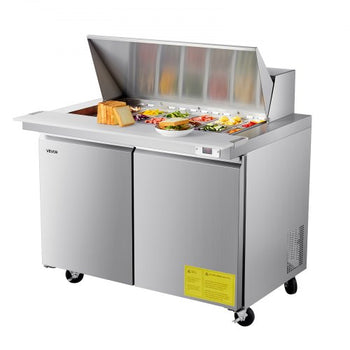 48"W Commercial Refrigerator, 12.5 Cu. Ft Sandwich Prep Refrigerated Table, Mega Top Food Prep Fridge with 18 Pans and Cutting Board, Stainless Steel Salad Prep Cooler for Restaurant, Food Truck