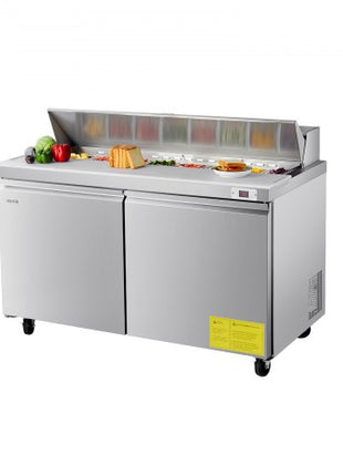 60"W Commercial Refrigerator, 15.4 Cu. Ft Sandwich Prep Refrigerated Table, Mega Top Food Prep Fridge with 16 Pans and Cutting Board, Stainless Steel Salad Prep Cooler for Restaurant, Food Truck