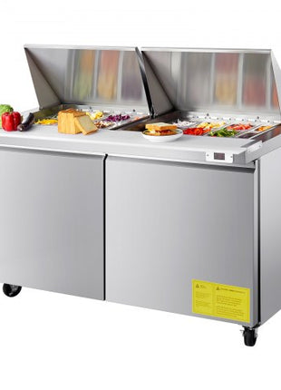 60"W Commercial Refrigerator, 15.4 Cu. Ft Sandwich Prep Refrigerated Table, Mega Top Food Prep Fridge with 24 Pans and Cutting Board, Stainless Steel Salad Prep Cooler for Restaurant, Food Truck
