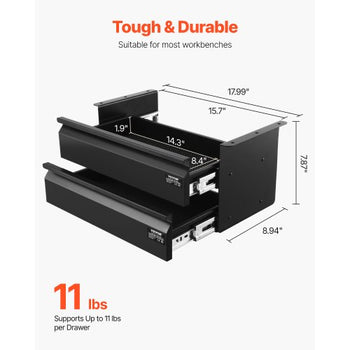 16" Wide Under Desk Drawer Slide Out, Under Desk Mounted Pull-out Drawer Attachment, Hidden Desktop 2 Layer Storage Organizer, Under Table Pencil Drawer for Home Sit Stand Workstation, 18x9x8 in