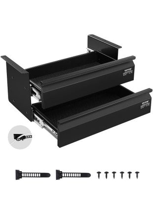 16" Wide Under Desk Drawer Slide Out, Under Desk Mounted Pull-out Drawer Attachment, Hidden Desktop 2 Layer Storage Organizer, Under Table Pencil Drawer for Home Sit Stand Workstation, 18x9x8 in