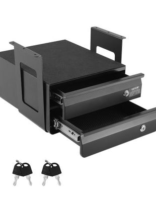 13" Wide Under Desk Drawer Slide Out, Under Table Pull-out Drawer Attachment, Hidden Desktop 2 Layer Storage Organizer, Lockable Undermount Pencil Drawer for Sit Stand Workstation, 14x13x10 in