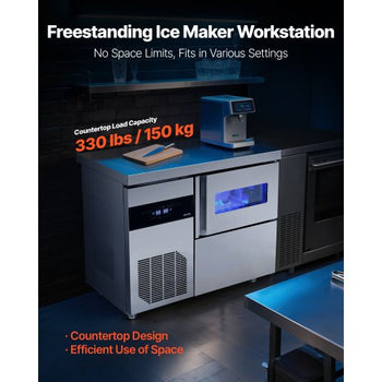 Commercial Ice Maker Machine, 132 lbs/24H Stainless Steel Ice Machine with Worktop, 30 lbs Storage & 70 Cubes/Cycle, Self-Cleaning Freestanding Ice-Making for Home Bar Office Restaurant Kitchen