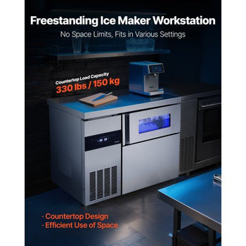 Commercial Ice Maker Machine, 220 lbs/24H Stainless Steel Ice Machine with Worktop, 66 lbs Storage & 108 Cubes/Cycle, Self-Cleaning Freestanding Ice-Making for Home Bar Office Restaurant Kitchen