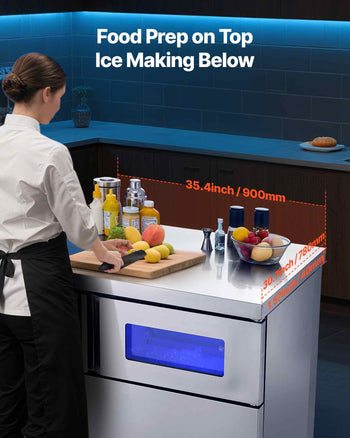 Commercial Ice Maker Machine, 220 lbs/24H Stainless Steel Ice Machine with Worktop, 66 lbs Storage & 108 Cubes/Cycle, Self-Cleaning Freestanding Ice-Making for Home Bar Office Restaurant Kitchen