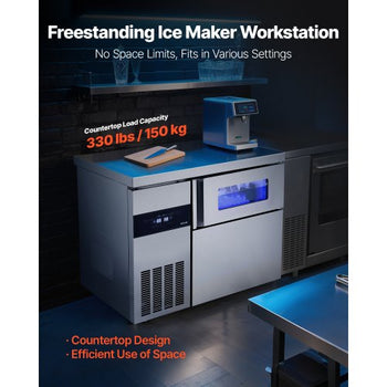 Commercial Ice Maker Machine, 265 lbs/24H Stainless Steel Ice Machine with Worktop, 66 lbs Storage & 126 Cubes/Cycle, Self-Cleaning Freestanding Ice-Making for Home Bar Office Restaurant Kitchen