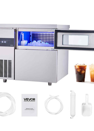 Commercial Ice Maker Machine, 265 lbs/24H Stainless Steel Ice Machine with Worktop, 66 lbs Storage & 126 Cubes/Cycle, Self-Cleaning Freestanding Ice-Making for Home Bar Office Restaurant Kitchen