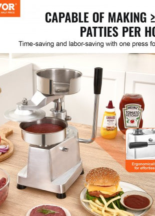 Commercial Burger Patty Maker, 130mm/5inch Hamburger Beef Patty Maker, Heavy Duty Food-Grade Stainless Steel Bowl Burger Press Machine, Kitchen Meat Forming Processor with 1000 Pcs Patty Papers