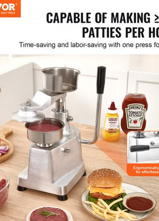 Commercial Burger Patty Maker, 100mm/4inch Hamburger Beef Patty Maker, Heavy Duty Food-Grade Stainless Steel Bowl Burger Press Machine, Kitchen Meat Forming Processor with 1000 Pcs Patty Papers