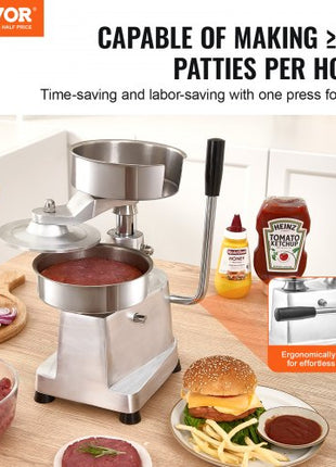 Commercial Burger Patty Maker, 150mm/6inch Hamburger Beef Patty Maker, Heavy Duty Food-Grade Stainless Steel Bowl Burger Press Machine, Kitchen Meat Forming Processor with 1000 Pcs Patty Papers