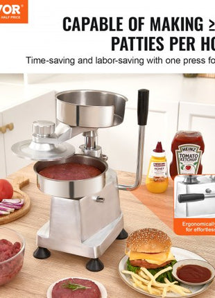 Commercial Burger Patty Maker, Hamburger Beef Patty Maker with 3 Convertible Mold(4/5/6-inch), Heavy Duty Stainless Steel Burger Press Machine, Meat Forming Processor with 1500 Pcs Patty Papers