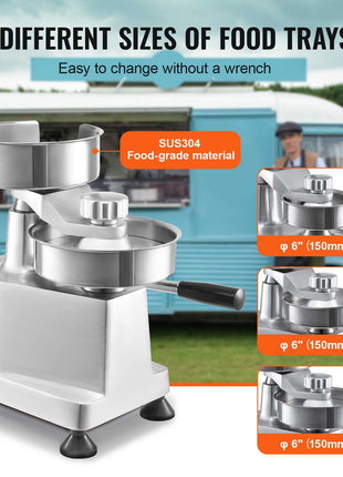 Stainless steel food tray machine with three sizes, featuring food-grade SUS304 material and adjustable trays.
