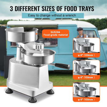 Stainless steel food tray machine with three sizes, featuring food-grade SUS304 material and adjustable trays.