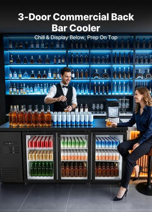Back Bar Cooler, 19.6 Cu. Ft Counter Height Beverage Refrigerator, Commercial Bar Display Fridge w/ 3 Glass Doors, LED Lighting, Fan Cooling Beer Wine Cooler for Pub, Merchandiser, Store