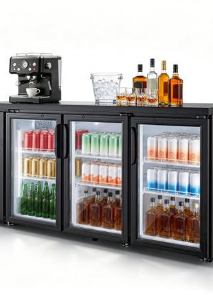 Back Bar Cooler, 19.6 Cu. Ft Counter Height Beverage Refrigerator, Commercial Bar Display Fridge w/ 3 Glass Doors, LED Lighting, Fan Cooling Beer Wine Cooler for Pub, Merchandiser, Store