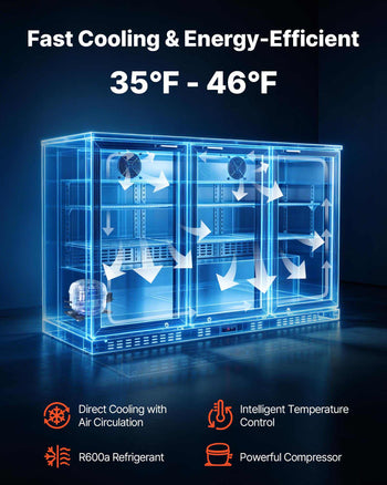 Back Bar Cooler, 11.4 Cu.Ft Commercial Beverage Refrigerator with 3 Glass Door, Large Under Counter Fridge w/ LED Lighting, Shelf, Low-E Glass Display Cooler for Store, Lobby, Restaurant, Pub