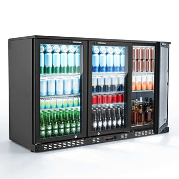 Back Bar Cooler, 11.4 Cu.Ft Commercial Beverage Refrigerator with 3 Glass Door, Large Under Counter Fridge w/ LED Lighting, Shelf, Low-E Glass Display Cooler for Store, Lobby, Restaurant, Pub