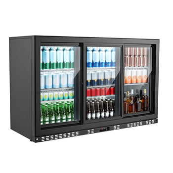Back Bar Cooler, 11.4 Cu.Ft Commercial Beverage Refrigerator, 3 Sliding Glass Doors, Fan Cooling Under Counter Beer Fridge w/ LED Lighting, Shelves, Low-E Glass Display for Drinks, Bar, Store