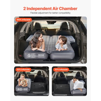 Car Air Mattress, Inflatable Car Camping Mattress, Oxford Thickened Travel Beds, Comfortable and Durable Portable Sleeping Pad with Air Pump, Nozzle, Carry Bag, Fits Most SUV MPV Sedan, Gray
