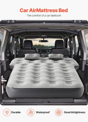 Car Air Mattress, Fits Toyota 4runner, Jeep Wrangler, Inflatable Car Camping Mattress, Flocking Thickened Blow Up Travel Beds, Durable Portable Sleeping Pad with Built in Pump, 2 Pillows, Gray