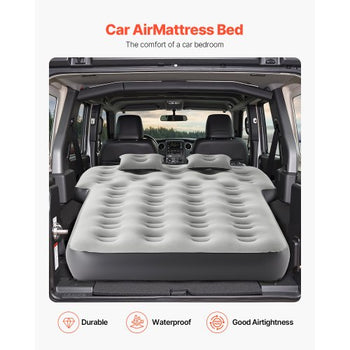 Car Air Mattress, Fits Toyota 4runner, Jeep Wrangler, Inflatable Car Camping Mattress, Flocking Thickened Blow Up Travel Beds, Durable Portable Sleeping Pad with Built in Pump, 2 Pillows, Gray