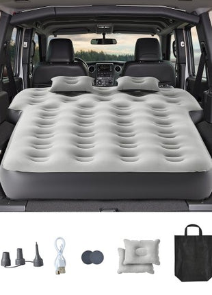 Car Air Mattress, Fits Toyota 4runner, Jeep Wrangler, Inflatable Car Camping Mattress, Flocking Thickened Blow Up Travel Beds, Durable Portable Sleeping Pad with Built in Pump, 2 Pillows, Gray