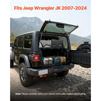 Rear Trunk Cargo Rack, for 2007-2024 Jeep Wrangler JK 4-Door Hardtops, 300 lbs Capacity, Carbon Steel Basket Tray Interior Storage Luggage Carrier with Net, Shelf Stand Organizer for Camping Trip Gear, Black