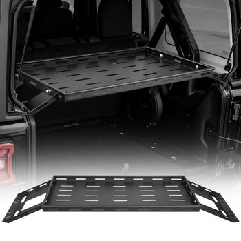 Rear Trunk Cargo Rack, for 2007-2024 Jeep Wrangler JK 4-Door Hardtops, 300 lbs Capacity, Carbon Steel Basket Tray Interior Storage Luggage Carrier with Net, Shelf Stand Organizer for Camping Trip Gear, Black
