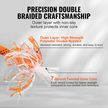 Dual Twisted Polyester Cord, 1/2 inch by 120 feet, 48-Strand, 8000 LBS Tensile Strength, Multi-Use Outdoor Rope for Arborist Activities, Hiking, Swinging, Rappelling, and Rescue, Or