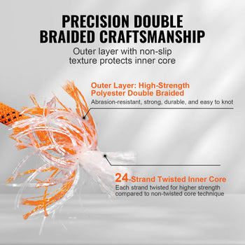 Double Braided Polyester Rope, 3/4 in x 220 ft, 24 Strands, 12700 LBS Breaking Strength Outdoor Rope, Arborist Rigging Rope for Rock Hiking Camping Swing Rappelling Rescue, Orange/Black