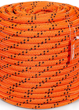 Double Braided Polyester Rope, 3/4 in x 220 ft, 24 Strands, 12700 LBS Breaking Strength Outdoor Rope, Arborist Rigging Rope for Rock Hiking Camping Swing Rappelling Rescue, Orange/Black