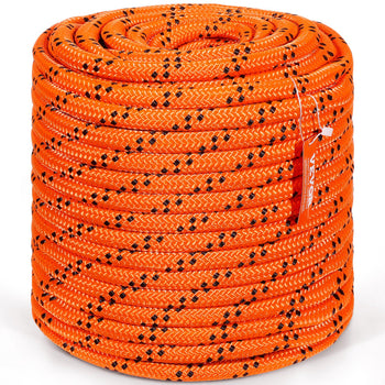 Double Braided Polyester Rope, 3/4 in x 220 ft, 24 Strands, 12700 LBS Breaking Strength Outdoor Rope, Arborist Rigging Rope for Rock Hiking Camping Swing Rappelling Rescue, Orange/Black