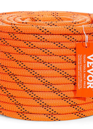 Dual-Weave Polyester Cord, 3/8 inch by 120 feet, 48-Strand, 4000 Pound Tensile Strength, Multi-Use Rope for Arborist Activities, and Outdoor Adventures, Orange/Black