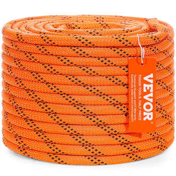 Dual-Weave Polyester Cord, 3/8 inch by 120 feet, 48-Strand, 4000 Pound Tensile Strength, Multi-Use Rope for Arborist Activities, and Outdoor Adventures, Orange/Black