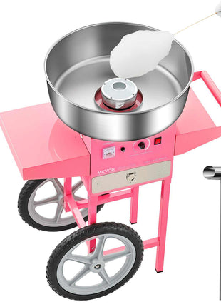 Electric Cotton Candy Machine with Cart, 1000W Commercial Candy Floss Maker with 20.5 in Stainless Steel Bowl, Sugar Scoop, and Drawer, Easy to Use, for Home, Kids Birthday, Family Party, Pink