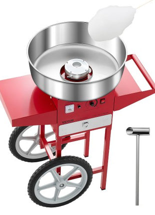 Electric Cotton Candy Machine with Cart, 1000W Commercial Candy Floss Maker with 20.5 in Stainless Steel Bowl, Sugar Scoop, and Drawer, Easy to Use, for Home, Kids Birthday, Family Party, Red