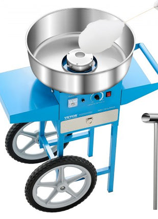 Electric Cotton Candy Machine with Cart, 1000W Commercial Candy Floss Maker with 20.5 in Stainless Steel Bowl, Sugar Scoop, and Drawer, Easy to Use, for Home, Kids Birthday, Family Party, Blue