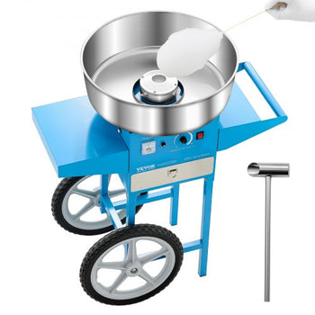 Electric Cotton Candy Machine with Cart, 1000W Commercial Candy Floss Maker with 20.5 in Stainless Steel Bowl, Sugar Scoop, and Drawer, Easy to Use, for Home, Kids Birthday, Family Party, Blue