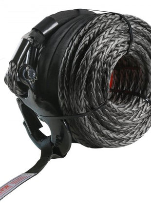 Synthetic Winch Rope, 3/8 Inch x 100 Feet 26,500 lbs Synthetic Winch Line Cable Rope with Protective Sleeve + Forged Winch Hook + Pull Strap, Universal Fit for SUV, Large Off-Road Vehicle, Truck