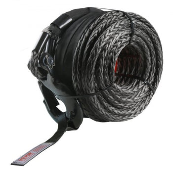 Synthetic Winch Rope, 3/8 Inch x 100 Feet 26,500 lbs Synthetic Winch Line Cable Rope with Protective Sleeve + Forged Winch Hook + Pull Strap, Universal Fit for SUV, Large Off-Road Vehicle, Truck