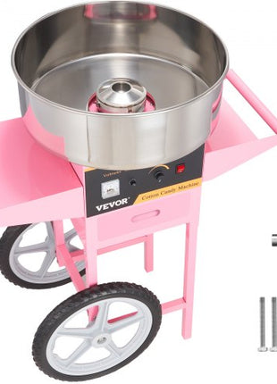 Electric Cotton Candy Machine with Cart, 1000W Commercial Floss Maker with Stainless Steel Bowl, Sugar Scoop and Drawer, Perfect for Home, Kids Birthday, Family Party, Pink