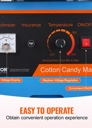 Electric Cotton Candy Machine with Cart, 1000W Commercial Candy Floss Maker with Stainless Steel Bowl, Sugar Scoop and Drawer, Perfect for Home, Kids Birthday, Family Party, Blue