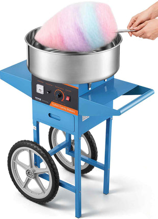 Electric Cotton Candy Machine with Cart, 1000W Commercial Candy Floss Maker with Stainless Steel Bowl, Sugar Scoop and Drawer, Perfect for Home, Kids Birthday, Family Party, Blue