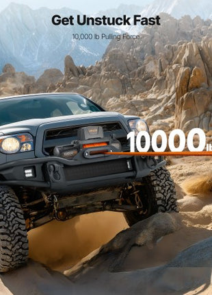 Electric Winch, 10000 lbs Load Capacity, 12V DC Truck Winch with ?7/20 in x 90 ft Synthetic Rope, Wireless & Wired Remote Control, IP67 Waterproof for Towing Off-Road SUV Jeep Trailer Boat