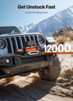 Electric Winch, 12000 lbs Load Capacity, 12V DC Truck Winch with ?0.36 in x 75.5 ft Synthetic Rope, Wireless & Wired Remote Control, IP55 Waterproof for Towing Off-Road SUV Jeep Trailer Boat