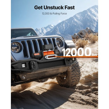 Electric Winch, 12000 lbs Load Capacity, 12V DC Truck Winch with ?0.36 in x 75.5 ft Synthetic Rope, Wireless & Wired Remote Control, IP55 Waterproof for Towing Off-Road SUV Jeep Trailer Boat