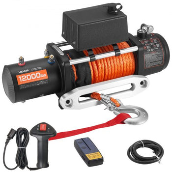 Electric Winch, 12000 lbs Load Capacity, 12V DC Truck Winch with ?0.36 in x 75.5 ft Synthetic Rope, Wireless & Wired Remote Control, IP55 Waterproof for Towing Off-Road SUV Jeep Trailer Boat