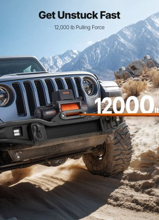 Electric Winch, 12000 lbs Load Capacity, 12V DC Truck Winch with ?3/8 in x 92 ft Synthetic Rope, Wireless & Wired Remote Control, IP67 Waterproof for Towing Off-Road SUV Jeep Trailer Boat
