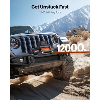 Electric Winch, 12000 lbs Load Capacity, 12V DC Truck Winch with ?3/8 in x 92 ft Synthetic Rope, Wireless & Wired Remote Control, IP67 Waterproof for Towing Off-Road SUV Jeep Trailer Boat
