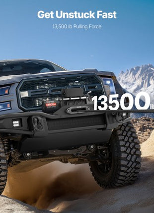 Electric Winch, 13500 lbs Load Capacity, 12V DC Truck Winch with ?3/8 in x 85 ft Synthetic Rope, Wireless & Wired Remote Control, IP55 Waterproof for Towing Off-Road SUV Jeep Trailer Boat